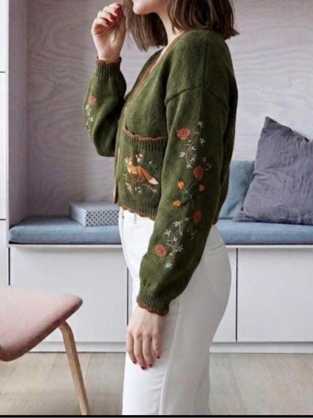 Romwe Faircore flower women’s embroidered patchwork crop long sleeve sweater S - Picture 3 of 10